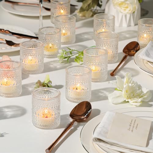30 Pcs Clear Votive Candle Holders, Votive Candle Holders with Polka Dot Embossed for Table Centerpiece, Tealight Candle Holder for Weddings, Home Decor, Baby Shower, Special Occasions - color: Clear