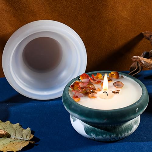 2 PCS Geometric Round Silicone Molds Unique Candle Holder Molds Double Round Container Mold Succulent Planter Jewelry Trinket Tray Plate Mould Epoxy Casting Moulds for DIY Art Craft Home Decor