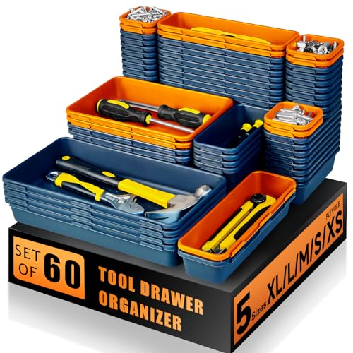 Tool Box Organizer Tray, Toolbox Desk Drawer Organizer, Tool Box Tray, Toolbox Organization Storage for Rolling Tool Chest (60PCS (Blue+Orange)) - color: 60PCS (Blue+Orange)