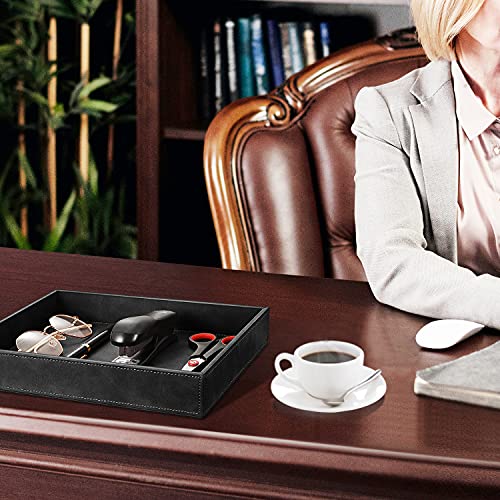 SITHON Valet Tray Desk Organizer, PU Leather Catchall Bedside Vanity Tray Nightstand Caddy Coin Box Key Jewelry Storage Organizer, Valentine's Day Gift, Black - color: *Black