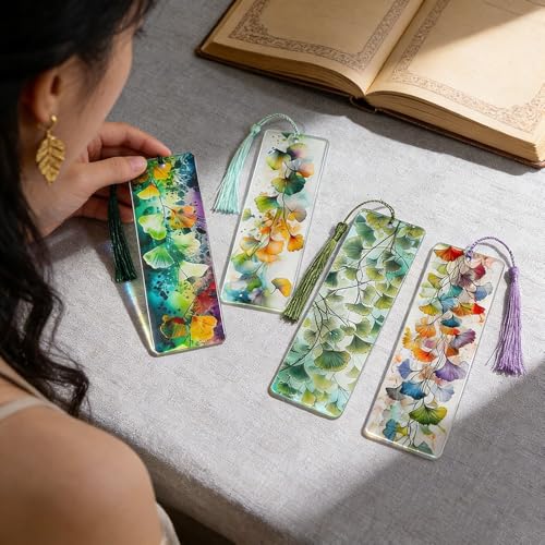 Colorful Art Flower Bookshelf Bookmark - Romantic Artsy Vibe Bookmarks, Perfect Reading Gift for Book Lovers, Bookworms and Friends (Ginkgo Leaf) - style: Ginkgo Leaf