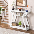 Wooden Console Table with Curved Legs and Shelf, 3-Tier Modern Accent Narrow Sofa Table for Entrance Area, Living Room, Hallway, 47 in Wide Wood Console Table for Entryway (White) - color: White