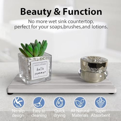 2 PCS Water Absorbing Stone Trays for Bathroom Sink & Kitchen Counter, Fast-Drying Diatomite Sink Caddy, Vanity Tray, Hand Soap Holder with Anti-Skid Pads (White, 8.7" x 4"/22 x 10cm) - color: White, size: 8.7" x 4" (22 x 10cm)