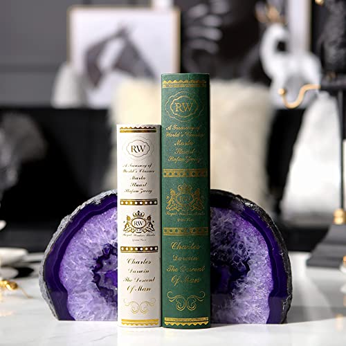 AMOYSTONE Purple Agate Bookends, Natural Crystal Gemstone Book Holders 3-4 LBS for Shelves, Stylish and Functional Bookends Gift for Women - color: Purple, size: 3-4 Pounds