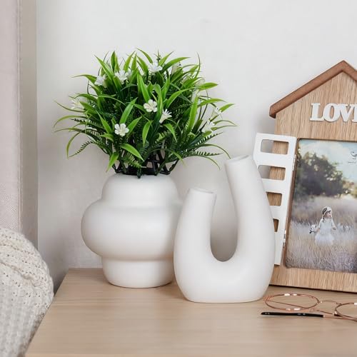 CUCUMI Ceramic Flower Vase Set of 5 Modern Nordic Boho Style Decorative Vases Home Decor, Matte Ceramic Decorations for Living Room Shelf, Bookshelf Mantle Entryway Table or Console Décor - color: 5 Pack-warm White