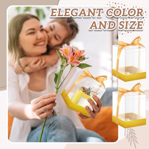 Cunno 36 Set 3.5 x 3.5 x 4.3 in Candle Gift Package Valentine's Transparent Box 4-18 oz Handmade Tealight Candle Holder Paper Bottom Ribbon for Wedding Baby Shower Party Mug(Gold) - color: Gold