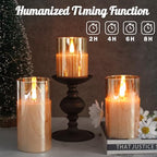Rechargeable Flameless Candle, Flashing LED Pillar Real Wax Candle with Remote Control and Timer, Upgraded Teardrop Wick, Gold Glass Electronic Candle, 1 Set of 3 - color: Gold Glass-Droplet
