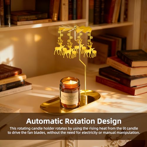 Carousel Candle Holder - Spinning Rotary Holder with Tray for Jar Candles Scented and Tea Lights, Unique Home Decor Gifts for Christmas Party, Valentine's Decor, Table Centerpiece(Reindeer) - color: Reindeer
