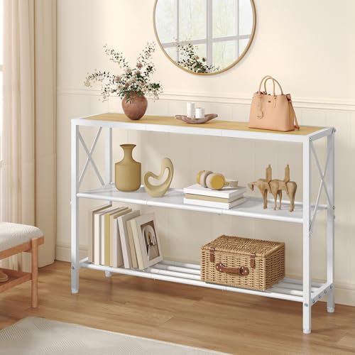 Hoctieon Industrial Console Table, 3 Tier Entryway Tables, Hallway Desk, Narrow Sofa Tables with Shelves, Entrance Table for Entryway, Living Room, Foyer, Hallway, Office, Oak Beige - color: Oak Beige