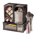 INVSSENE Stackable Makeup Organizer Countertop, Storage Perfume Skincare Cosmetic Lipstick Face Mask Makeup Brush Palettes, Ideal for Vanity Bathroom Counter - color: 3515 Coffee+Clear