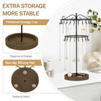 iDavosic.ly 2 Tier Rotating Necklace Holder Organizer with Wooden Jewelry Tray, Adjustable Metal Bracelet Display Stand with 42 Hooks, Extra Tall Keychain Spinning Tree Tower for Women, Black - color: Black with Wooden Tray