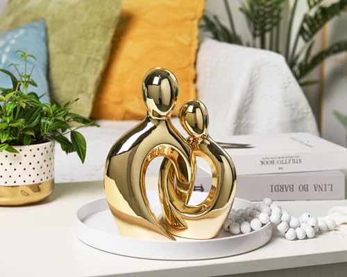 Quoowiit Ceramic Couple Sculptures for Home Decor, Abstract Lover Statue for Shelf, Office, Living Room, Bedroom Decorations, Gifts for Anniversary, Valentine's Day, Birthday - color: Gold