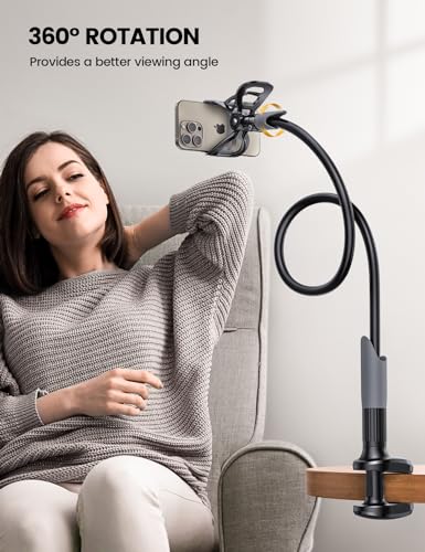 Lamicall Gooseneck Phone Holder for Bed - Cell Phone Mount Clamp Clip, Flexible Long Arm, Overhead Mount for Desk Headboard Bedside, Gifts for iPhone Air 17 Pro Max, 16 15 14 Pro Max and 4-7" Phone - color: Black
