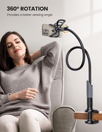 Lamicall Gooseneck Phone Holder for Bed - Cell Phone Mount Clamp Clip, Flexible Long Arm, Overhead Mount for Desk Headboard Bedside, Gifts for iPhone Air 17 Pro Max, 16 15 14 Pro Max and 4-7" Phone - color: Black