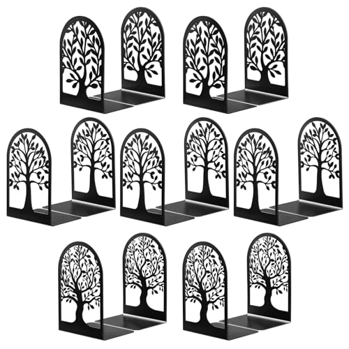 HappyHapi Decorative Bookends for Shelves, 7 Pair Metal Book Ends for Heavy Books, Black Book Stopper for Home Office Library, 6.9" x 4.7" x 3.5"（14 Pcs）