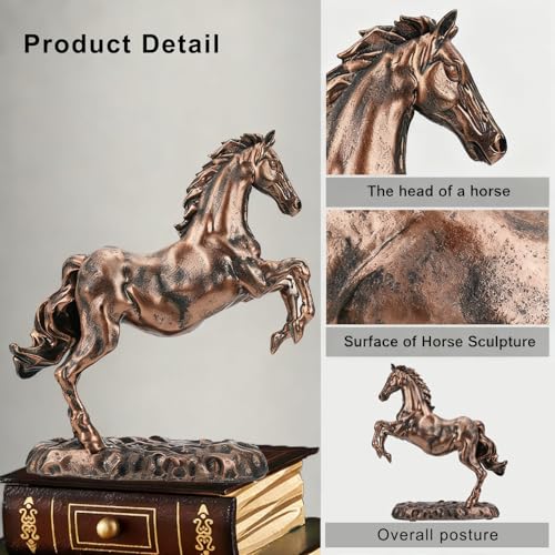 Resin Horse Statues, Handmade Art Polyresin Decorative Horse Sculpture, Collectible Wild Animal Figurine for Home, Office, Desktop