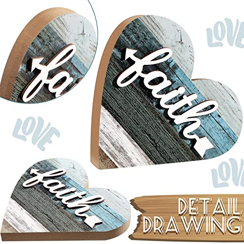 Jetec 2 Pcs Rustic Wooden Heart Table Decor, Daisy Farmhouse Home Decor, Bless This Home & Be Kind Sign for Living Room, Dining Room, Shelf & Mantel, Ideal Housewarming & Birthday Gift(Love Style) - style: Love Style