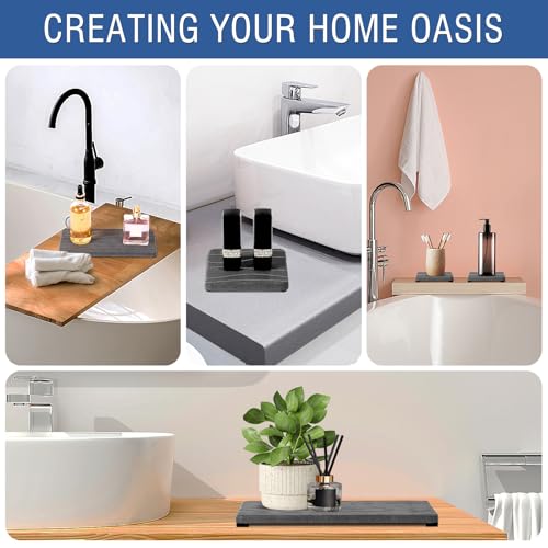 3PCS Water Absorbing Stone Tray, Fast Drying Stone Sink Tray, Stones Soap Trays, Water Absorbent Diatomite Trays, Diatomite Coasters for Kitchen Sink Bathroom Counter, Hand Soap Dish & Holders - color: 1pcs 21×10cm + 2pcs 10×10cm Dark Gray Wave