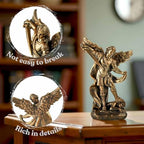 St. Michael The Archangel Statue – Bronze Resin Religious Figurine Depicting Saint Michael Defeating Evil – Christian Catholic Angel Sculpture for Home, Office, and Prayer Decor - size: 3.54 × 1.65 × 5.32 inches