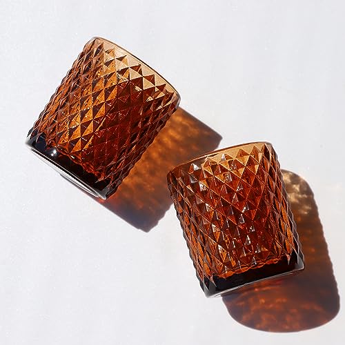 Woho 24pcs Amber Candle Holders for Votive Candles/Tealight Candles, Brown Votive Candle Holder for Boho Home Decor, Glass Tea Lights Candle Holder for Wedding Party Christmas - color: Brown