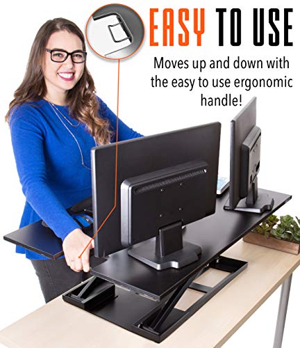 Stand Steady X-Elite Pro XL, Ergonomic Adjustable Height Standing Desk Converter, Extra Large Sit to Stand Laptop Desk Riser, Easily Fits 2 Computer Monitors, Raises Desk Height 7 to 16-inches (Black)