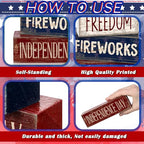 CroBlissful 4 Pcs 4th of July Decorations Patriotic Memorial Day Tabletop Decorations Red White Blue Table Centerpieces Sign for Office Tiered Tray Home Shelf 250th Anniversary(Patriotic) - style: Patriotic