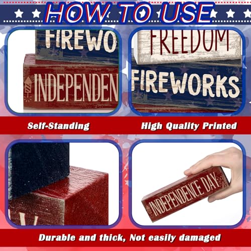 CroBlissful 4 Pcs 4th of July Decorations Patriotic Memorial Day Tabletop Decorations Red White Blue Table Centerpieces Sign for Office Tiered Tray Home Shelf 250th Anniversary(Patriotic) - style: Patriotic