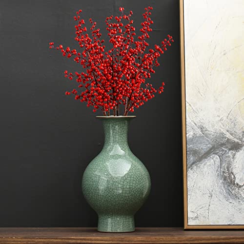 11.2Inches Chinese Ceramic Art Handmade Antique ice Crack Glaze Chinese vases Big China Porcelain Flower Bottle Green Vase for Flowers Home Decoration - color: Green02