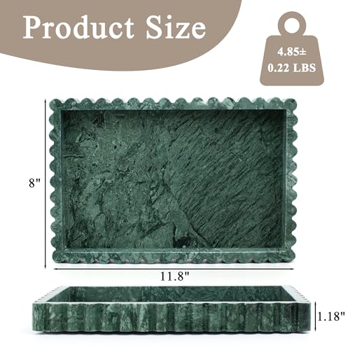 YMXYJM Natural Marble Tray for Bathroom, Real Stone Decorative Vanity Tray with Fluted Edge, Large Marble Serving Storage Tray for Kitchen Counter, Dresser, Home Decor, 11.8" x 8", Dark Indian Green - color: Dark Indian Green
