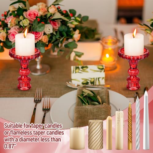 Maxcheck Set of 6 Candlestick Holders Taper Glass Candle Holder Decorative Candle Stand for Wedding Party Table Centerpiece Anniversary Festival Home Decor(Red) - color: Red