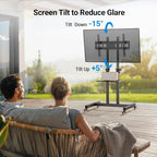 PERLESMITH Rolling TV Stand on Wheels for 32-83 Inch Screens up to 110lbs, Mobile TV Cart Height Adjustable Portable Outdoor TV Stand Tilt Rolling TV Cart with Shelf Max VESA 600x400mm PSTVMC03 - size: 32-83 Inch