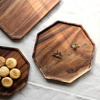 Set of 2 Acacia Wooden Trays Serving Platters Round Square Veggie Serving Tray Decor Bread Charcuterie Board Fruit Hosting Essentials Cheese Platter Vegetable Food Dish Charger Plate Charcuterie Board - size: 8-10 Inch (Pack of 2)