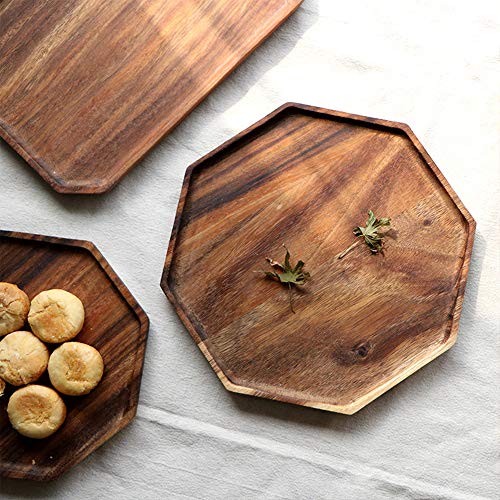 Set of 2 Acacia Wooden Trays Serving Platters Round Square Veggie Serving Tray Decor Bread Charcuterie Board Fruit Hosting Essentials Cheese Platter Vegetable Food Dish Charger Plate Charcuterie Board - size: 8-10 Inch (Pack of 2)