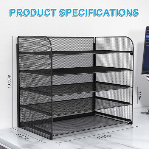 A4/Legal/Letter Size，5 Tier Mesh Letter Tray File Organizer,15.2 x 9.5 x 13.4 inches,Office File Folder Holder,Space Saving,Black - style: 1-Pack