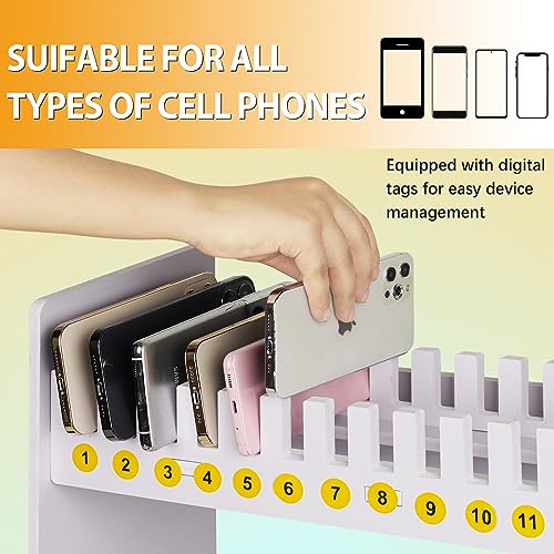 Cell Phone Holder Classroom Cell Phone Storage 2-Tier Multiple Cell Phone Stand Rack with 1-30 Number Stickers PVC Board Mobile Phone Holder Desktop Organizer for Classroom Office (30 Slots) - color: White