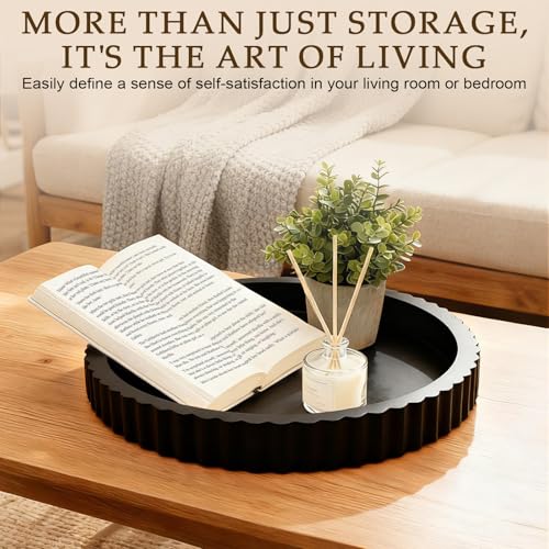 11 Inches Round Decorative Tray for Coffee Table Decor, Wooden Tray Non-Slip Solid Color Serving Tray for Home Decor, Farmhouse, Kitchen, Living Room and Bathroom