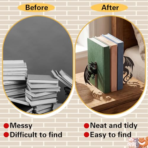 Hicarer Dragon Metal Bookends Push Dragon Bookends Cute Book Ends for Shelves Decorative Home Office Desk Bookshelf Gift for Reading Enthusiasts Family - style: Dragon