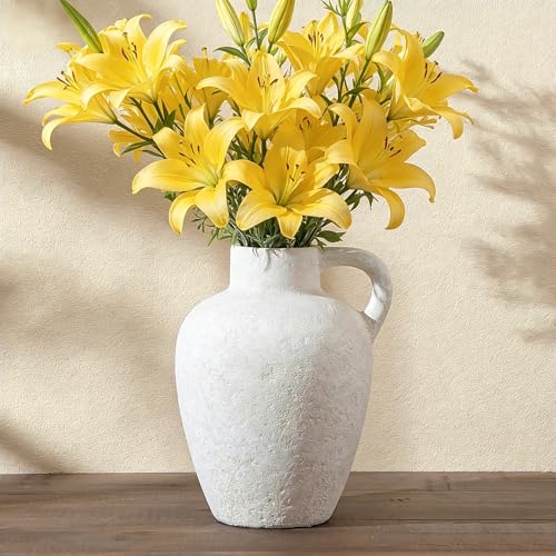 Ceramic Rustic Farmhouse Vase,8.85 Inch White Ceramic Decorative Flower for Home Decor Table Living Room Kitchen Bedroom Shelf Mantel Wedding Centerpiece Holiday & Wedding - color: Farmhouse-8.85 In-1