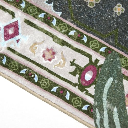 Oriental Tropical Entryway Rugs Washable, Greyish Green Boho Vintage Distressed Hippie 2x3 Throw Rugs for Bathroom Kitchen Entryway Indoor Non-Slip Abstract Botanical Tribal Accent Carpet - color: Greyish Green, size: 2' x 3'