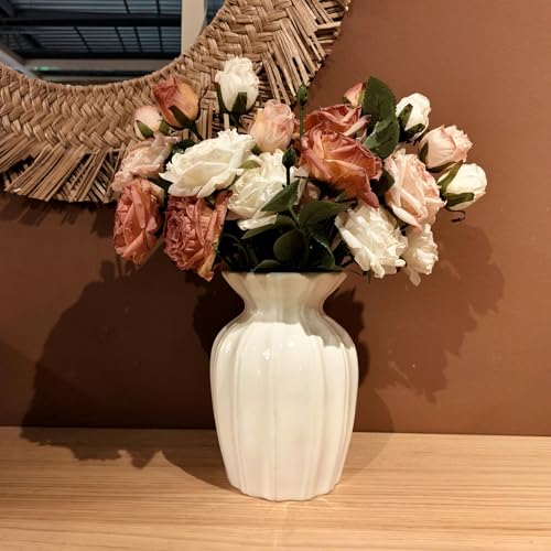 White Vase, 7.9 Inch Ceramic Vase for Flowers, Flower Vase for Centerpieces, Cute Vases for Home Decor, Farmhouse Ceramic Flower Vase for Living Room Shelf Table Cabinet Wedding - color: White B