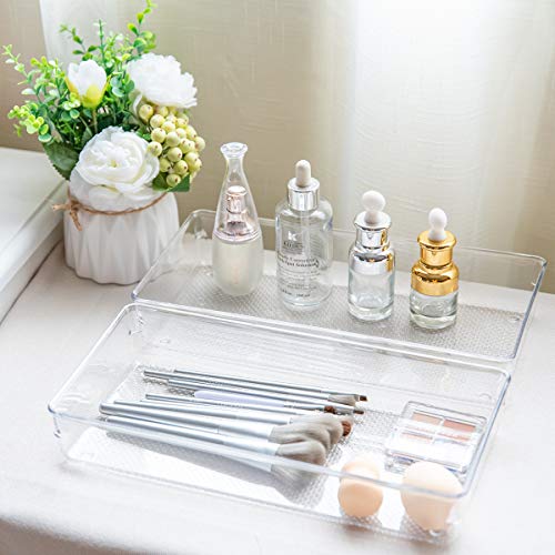 3 Pack Large Clear Plastic Drawer Organizer Tray Cutlery Utensil Makeups Drawer Organizers 12" X 6" - size: 3 Pack 12"x6" Clear Plastic