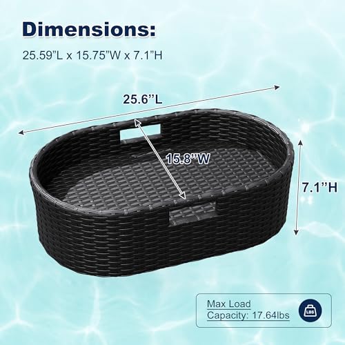 Devoko Floating Pool Tray Large PE Rattan Pool Serving Bar, Luxury Pool Floating Table with Handles for Pool Party, Hot Tub & Beach (Black) - color: Black, size: Medium