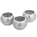 OwnMy 3PCS Mosaic Glass Tea Light Holders Round Bowl Votive Candle Holders Pillar Candle Stands, Silver Glass Mosaic Tealight Holders Potted Plant Bowl Vase Candle Centerpiece for Dining Table Wedding - color: Silver