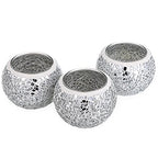 OwnMy 3PCS Mosaic Glass Tea Light Holders Round Bowl Votive Candle Holders Pillar Candle Stands, Silver Glass Mosaic Tealight Holders Potted Plant Bowl Vase Candle Centerpiece for Dining Table Wedding - color: Silver