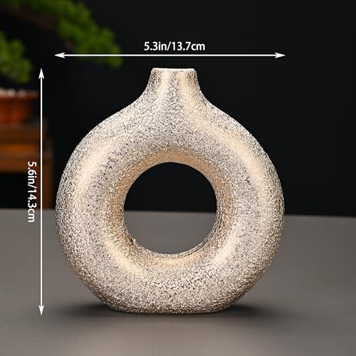 Modern Donut-Shaped Decorative Vases, Handmade Minimalist Boho ins Style, Modern Vase for Home Decor for Wedding Dinner Table Party Living Room Office Bedroom (Gold, Small) - color: Gold, size: Small