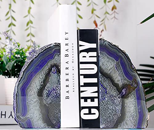 JIC Gem Book Ends for Shelves Dyed Purple Agate Bookends Natural Geode Brazilian Rock Stone Book Ends Decorative with Rubber Bumpers Small Size(1 Pair, 2-3 LBS) - color: Purple Dyed, size: 2-3lbs.