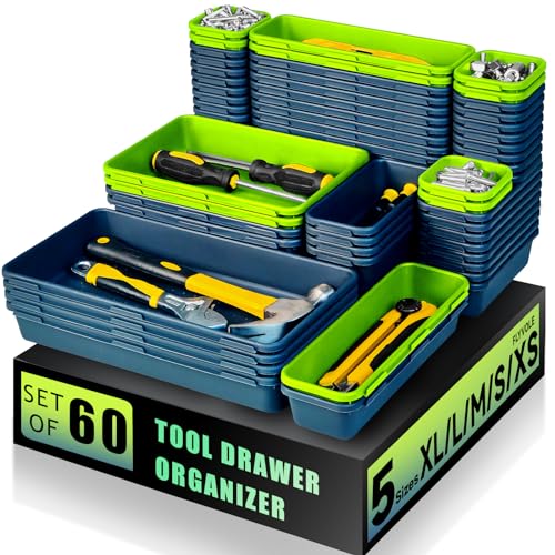 Tool Box Organizer Tray, Toolbox Desk Drawer Organizer, Tool Box Tray, Toolbox Organization Storage for Rolling Tool Chest (60PCS (Blue+Green)) - color: 60PCS (Blue+Green)