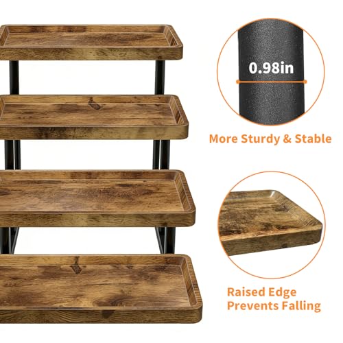 4 Tier Cupcake Stand, 15.7" Large Wooden Serving Tray for Party Food Display, Rustic Tiered Tray Decor Capable of Dessert Table & Perfume Organizer, with Sturdy Metal Frame - size: 15.8" x 7.9" x 16.5"
