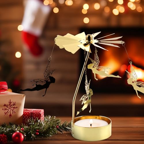 Spinning Candle Holder, Rotary Girl with Wings Gold Metal Spinning Tea Lights Candle Holder for Unique Gift for Friend Gifts for Women, Romantic Decor