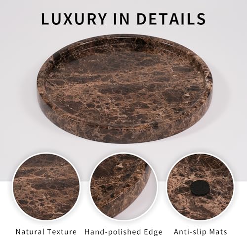 Brown Round Marble Tray - Stone Perfume Plate Decorative Bowl for Nightstand Entryway Coffee Table Decor, Jewelry Trinket Ring Key Purse Holder Dish (7.9 inch) - color: Round-Emperador